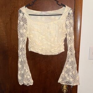 HYFVE Ivory Floral Lace Long-Sleeve Crop Top
